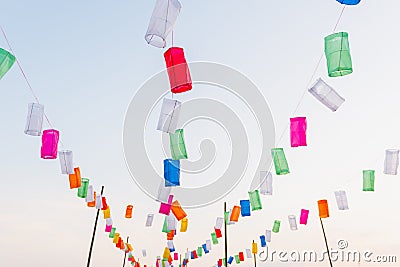 many color of paper lanterns decorated on Loykratong festival Stock Photo