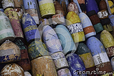 Many colored buoys Stock Photo