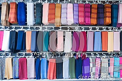 Many Colored scarves shawls in Istanbul market Stock Photo