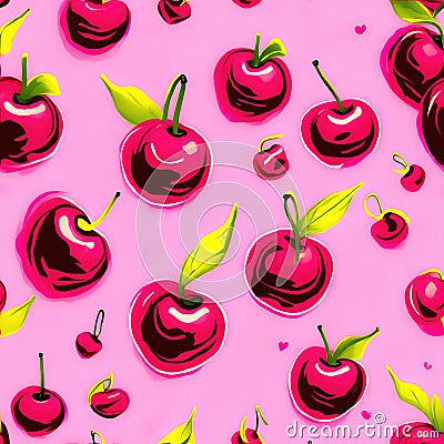 Many colorful cherries seamless pattern background illustration Cartoon Illustration