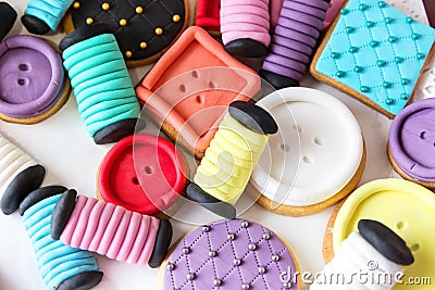 Many colorful decorated cookies Stock Photo