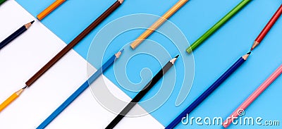 Many colorful drawing pencils on copy space background Stock Photo