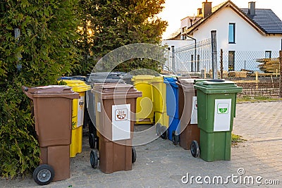 Dustbins for selective waste segregation. Stock Photo