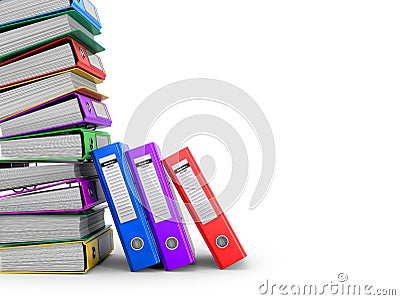 Many colorful folders stacked in a row. Cartoon Illustration