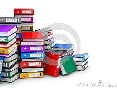 Many colorful folders stacked in a row. Ring binders. Cartoon Illustration