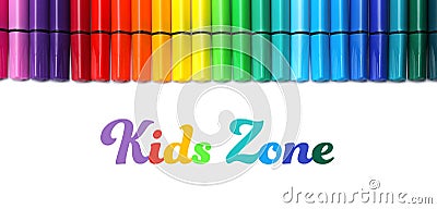 Many colorful markers on white background. Rainbow palette Stock Photo