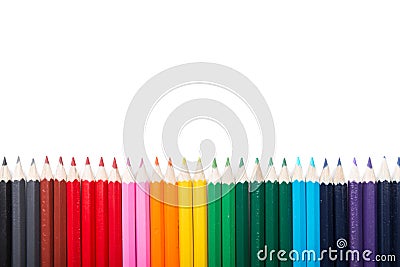 Many colorful pencils in a row nicely Stock Photo