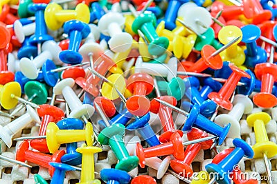 Many colorful push pins Stock Photo