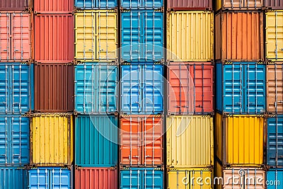 Many colorful shipping containers stack for background use Stock Photo