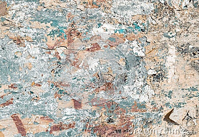 Many Colors Distressed Old Plaster Wall With Graffiti Paint Stock Photo