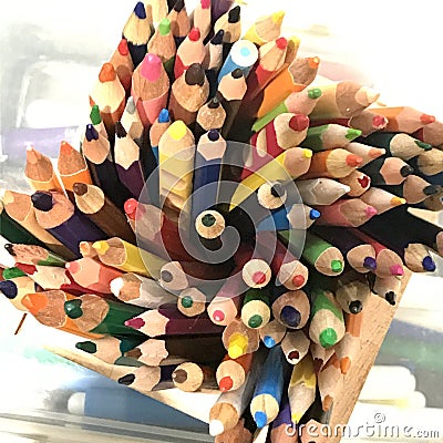 Many colour pencils on white background Stock Photo