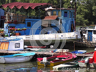 Colourful Boats on the River Editorial Stock Photo