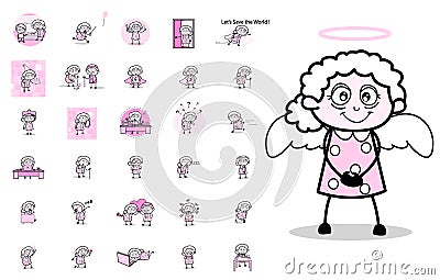 Many Comic Old Granny - Set of Concepts Vector illustrations Vector Illustration