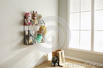 Many cute toys. Baby room interior elements Stock Photo