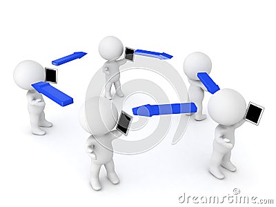 Many 3D Characters holding and talking on the phones with arrows Stock Photo