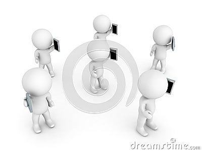 Many 3D Characters holding and talking on the phones Stock Photo