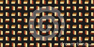 Many 3D Rectangular Brown Cuboids, Rectangles - Seamless Mosaic Pattern, Editable Abstract Geometric Design Vector Illustration