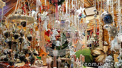 Many decorations at the famous christmas market of Salzburg in Austria Editorial Stock Photo