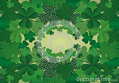 Many decorative clover. St.Patrick `s Day. Vector Cartoon Illustration