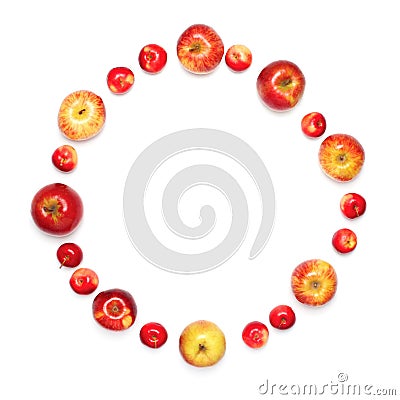 many different apples fruits in the shape of circle isolated Stock Photo