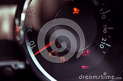 Many different car dashboard lights Stock Photo