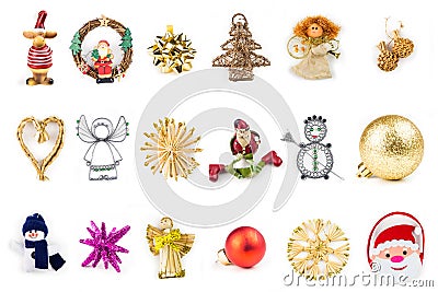 Many different christmas decoration on white background Stock Photo