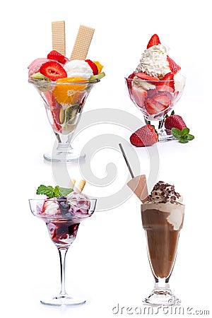 Many different ice cream sundaes Stock Photo