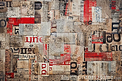 many different kinds of letters made of newspaper pieces, dark beige and red Stock Photo