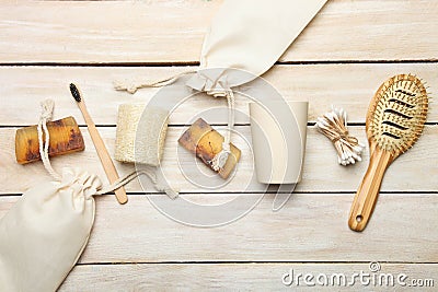 Many different natural organic biodegradable organic products Stock Photo