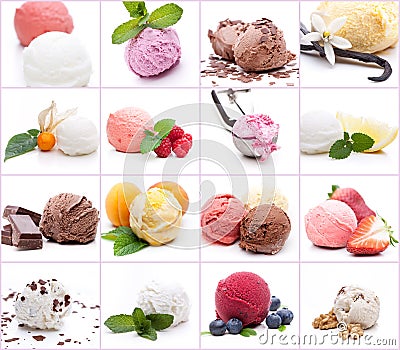 Many different scoops of ice cream - collection / set Stock Photo