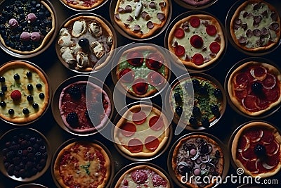 Many different types of pizza. Neural network AI generated Stock Photo