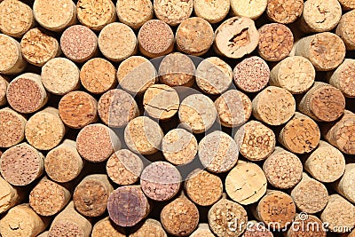 Many different used wine corks in the background Stock Photo