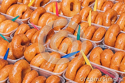 Many donuts, sweet turkish pastry closeup Stock Photo