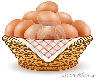 Eggs in basket isolated on white Stock Photo