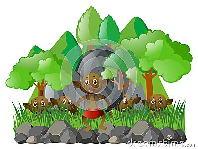 Many elves in the forest Vector Illustration