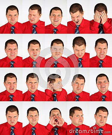 Many faces grimace businessman Stock Photo