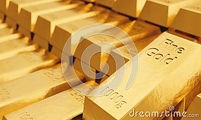 Many fine gold bars with blurred background Cartoon Illustration