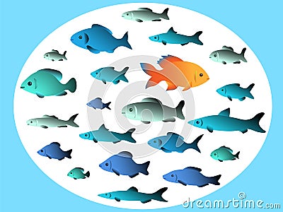 Many fish swim in opposite directions Vector Illustration