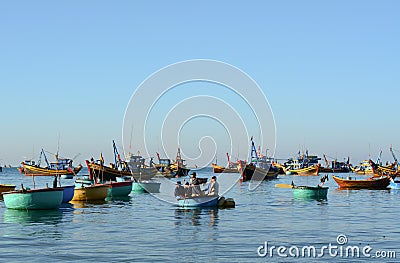 Many fishing boats in Nha Trang, Vietnam Editorial Stock Photo
