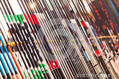 Many fishing rods in store Editorial Stock Photo