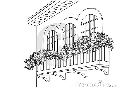 Many flowers on the balcony Vector Illustration