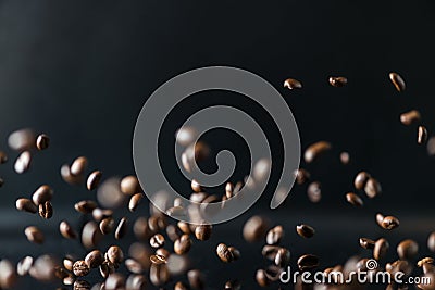 Many flying coffee beans Stock Photo