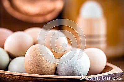 Many free-range eggs, large Brazilian eggs from chickens from minas gerais, in old rustic cuisine Stock Photo