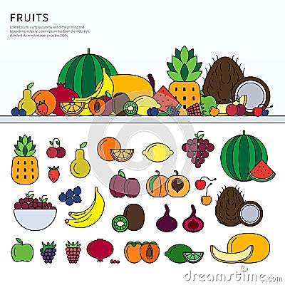 Many fruits on the table Vector Illustration