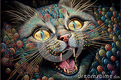 Many funny cats pets celebrating new year illustration generative ai Cartoon Illustration