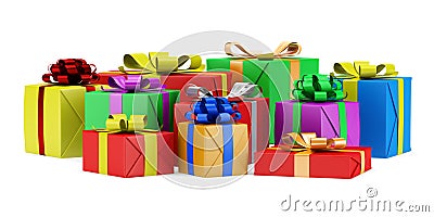 Many gift boxes isolated on white Stock Photo