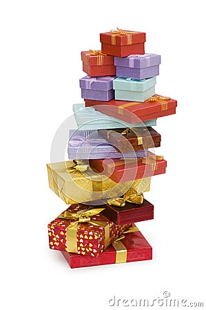 Many giftboxes isolated Stock Photo