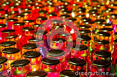 Many glass lamps candles Stock Photo