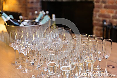 Many glasses of champagne stand Stock Photo