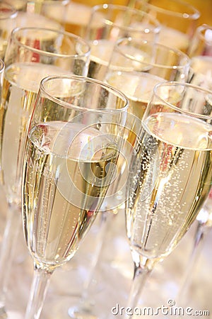 Many glasses of sparkling champagne Stock Photo